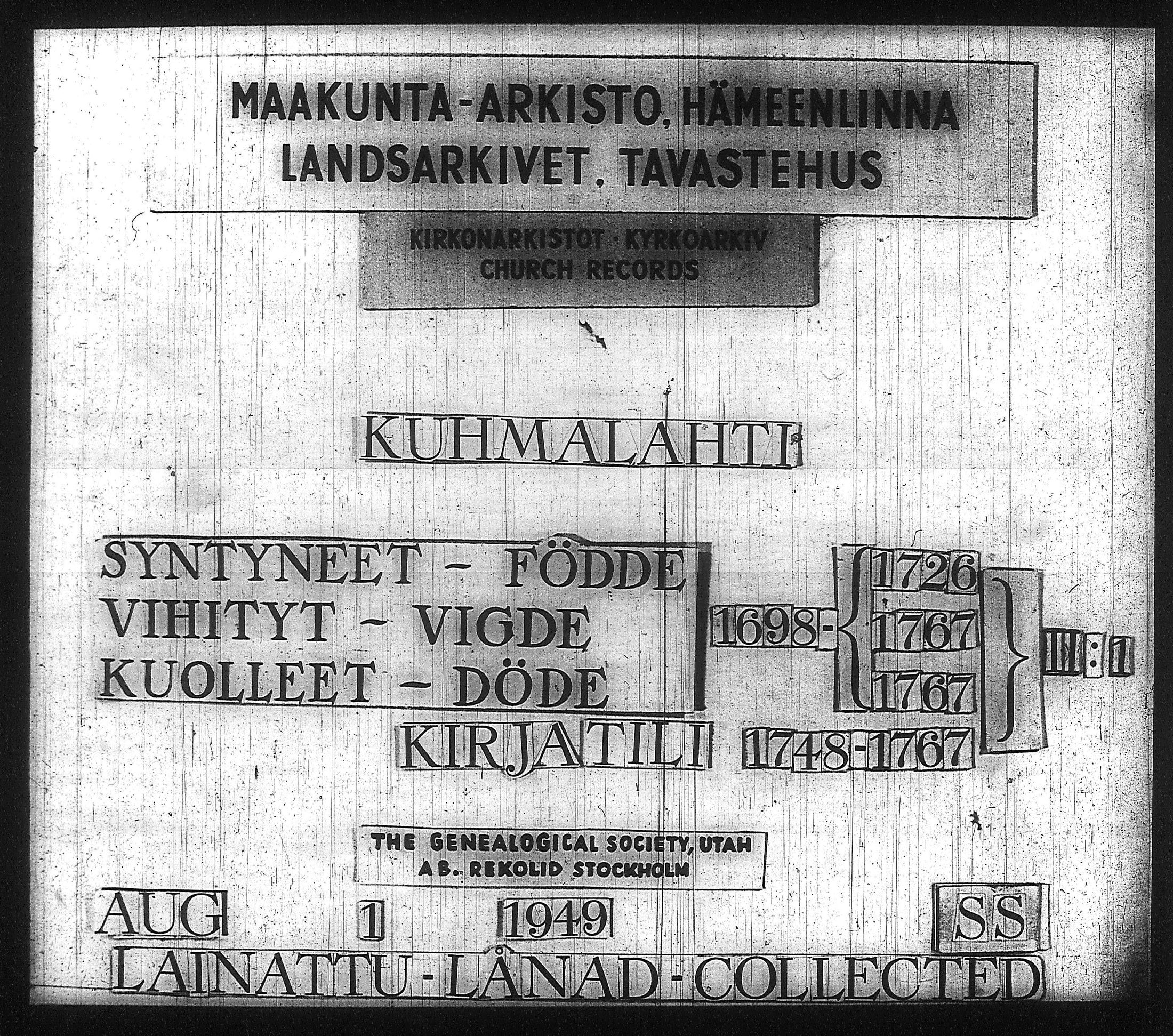 [ ../kirjat/Kirkonkirjat/kuhmalahti/syntyneet-vihityt-kuolleet_1698-1767_tk144/kuvat/1.jpg ]