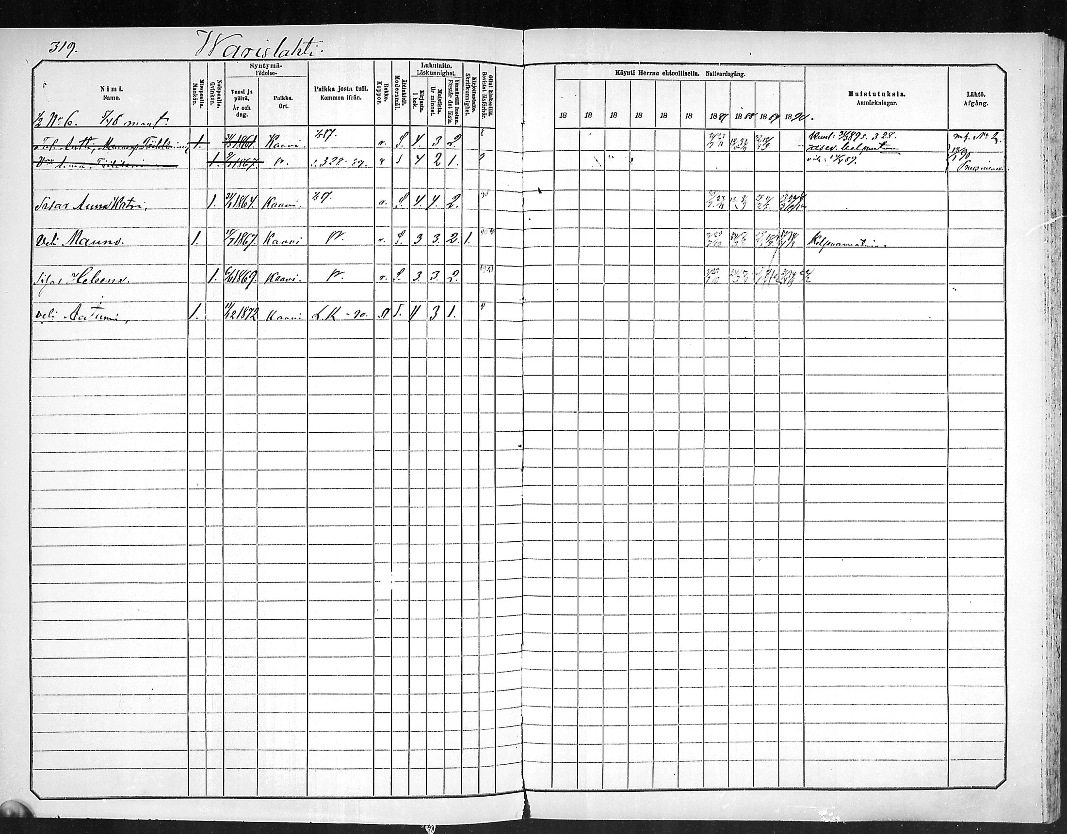 [ ../kirjat/Kirkonkirjat/outokumpu/rippikirja_1881-1890_mko1-13/kuvat/319.jpg ]