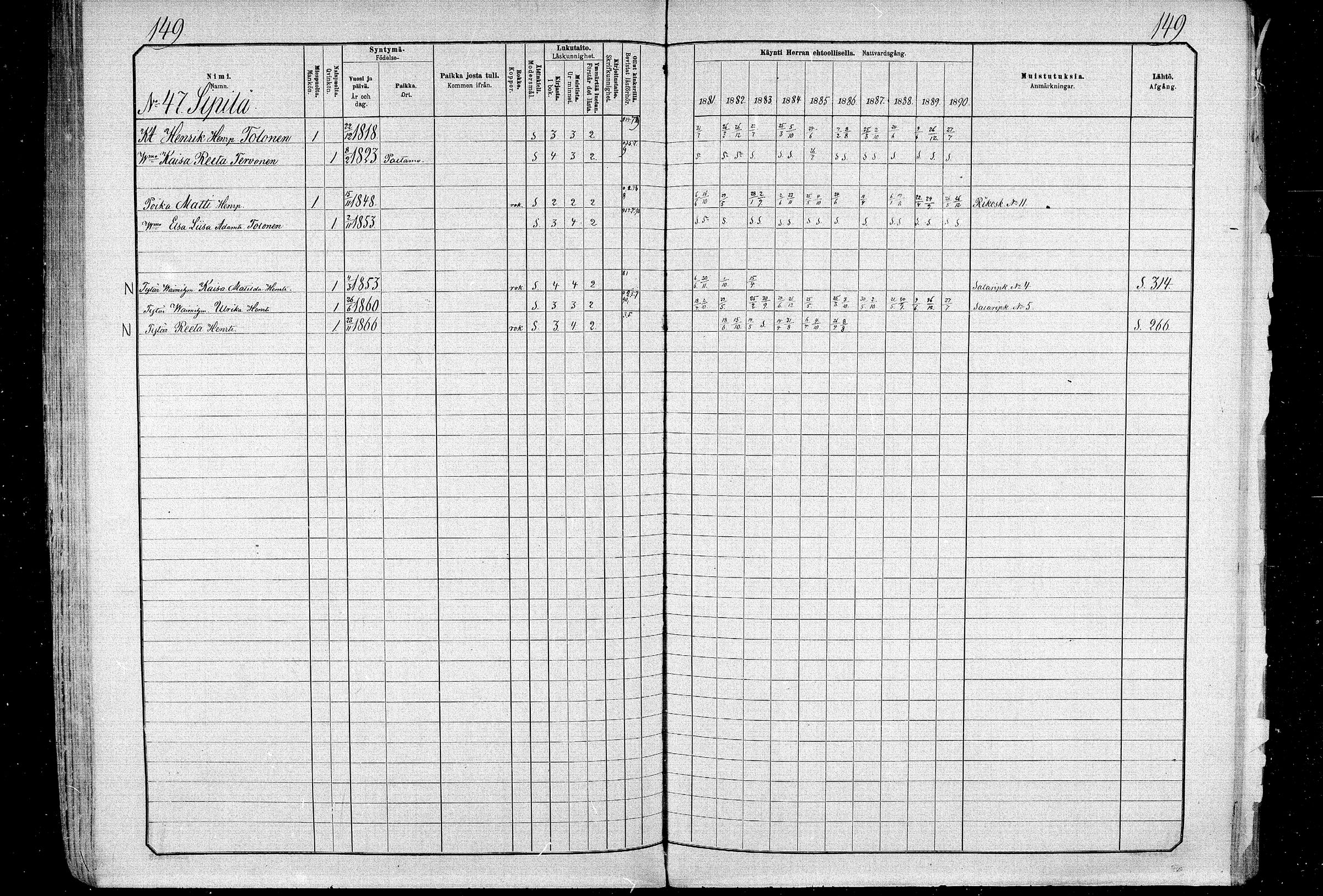 [ ../kirjat/Kirkonkirjat/ristijarvi/rippikirja_1881-1890_mko37-51/kuvat/148.jpg ]