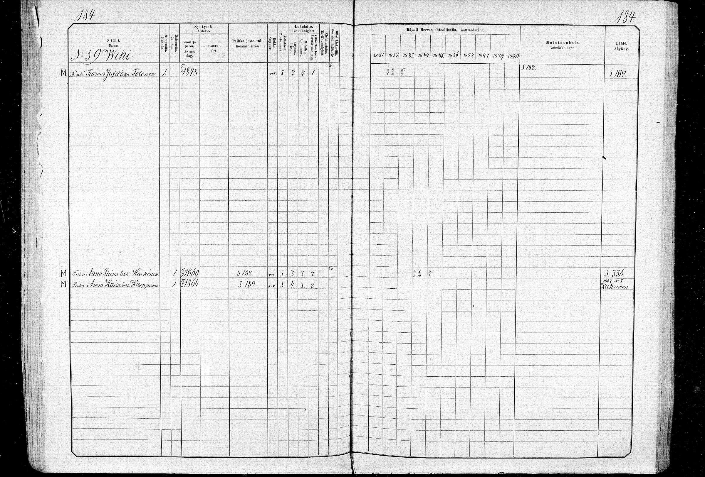 [ ../kirjat/Kirkonkirjat/ristijarvi/rippikirja_1881-1890_mko37-51/kuvat/182.jpg ]