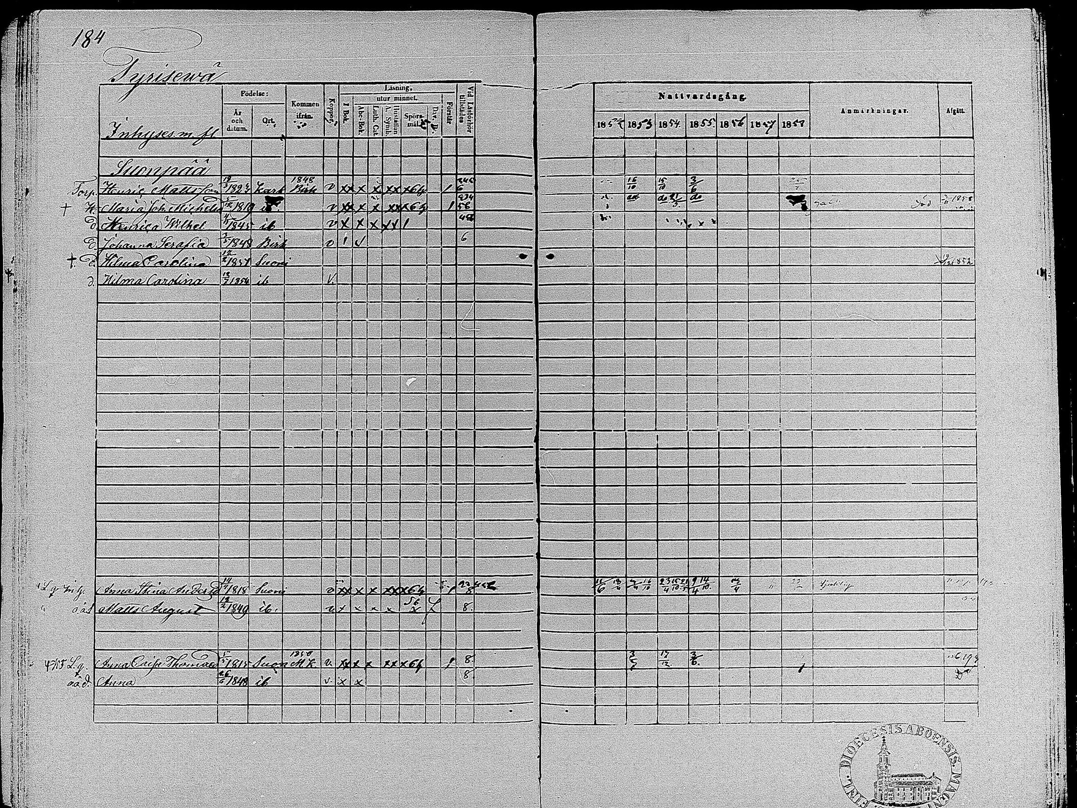 [ ../kirjat/Kirkonkirjat/suoniemi/rippikirja_1852-1858_mko8-14/kuvat/179.jpg ]