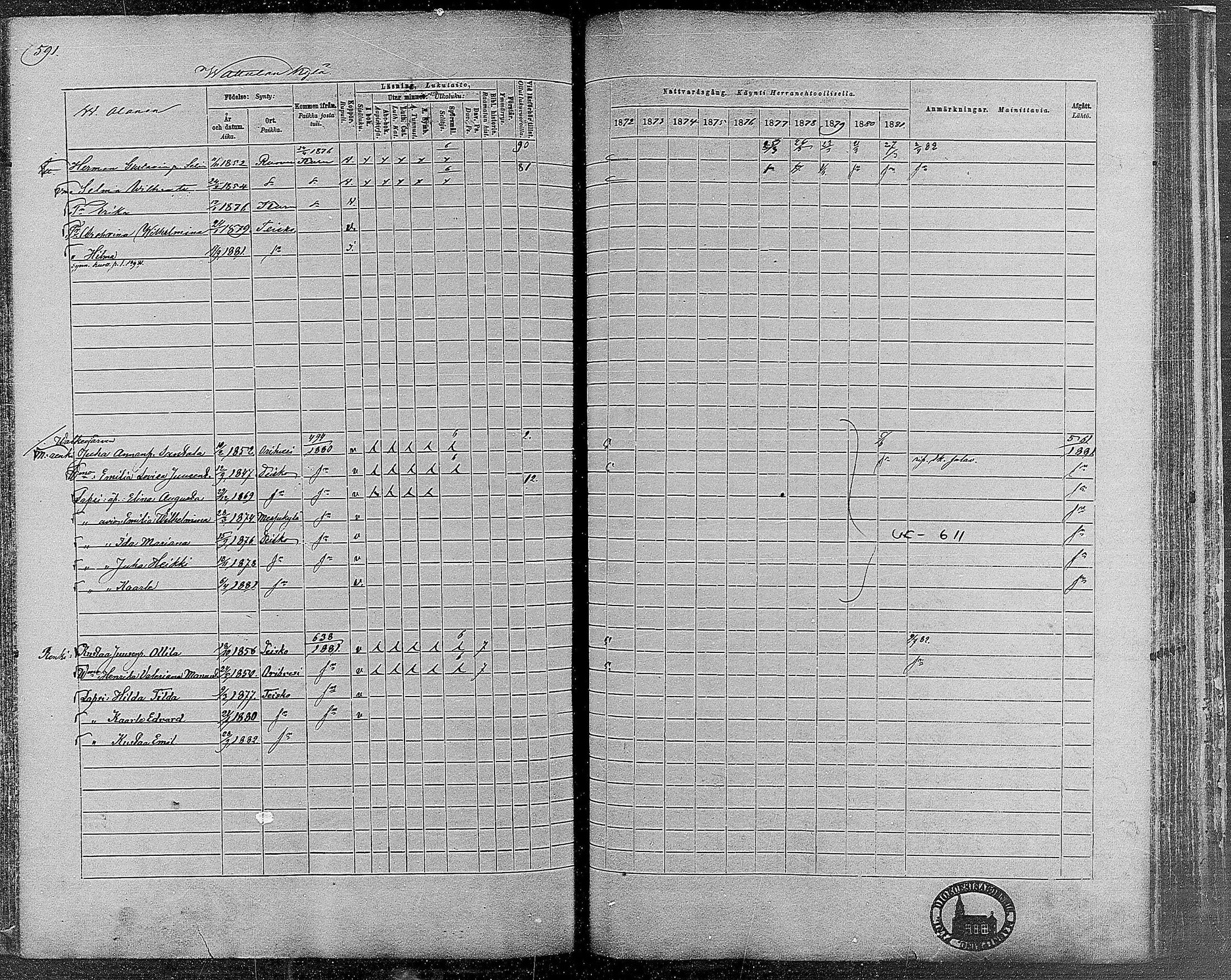 [ ../kirjat/Kirkonkirjat/teisko/rippikirja_1872-1881_mko53-74/kuvat/550.jpg ]