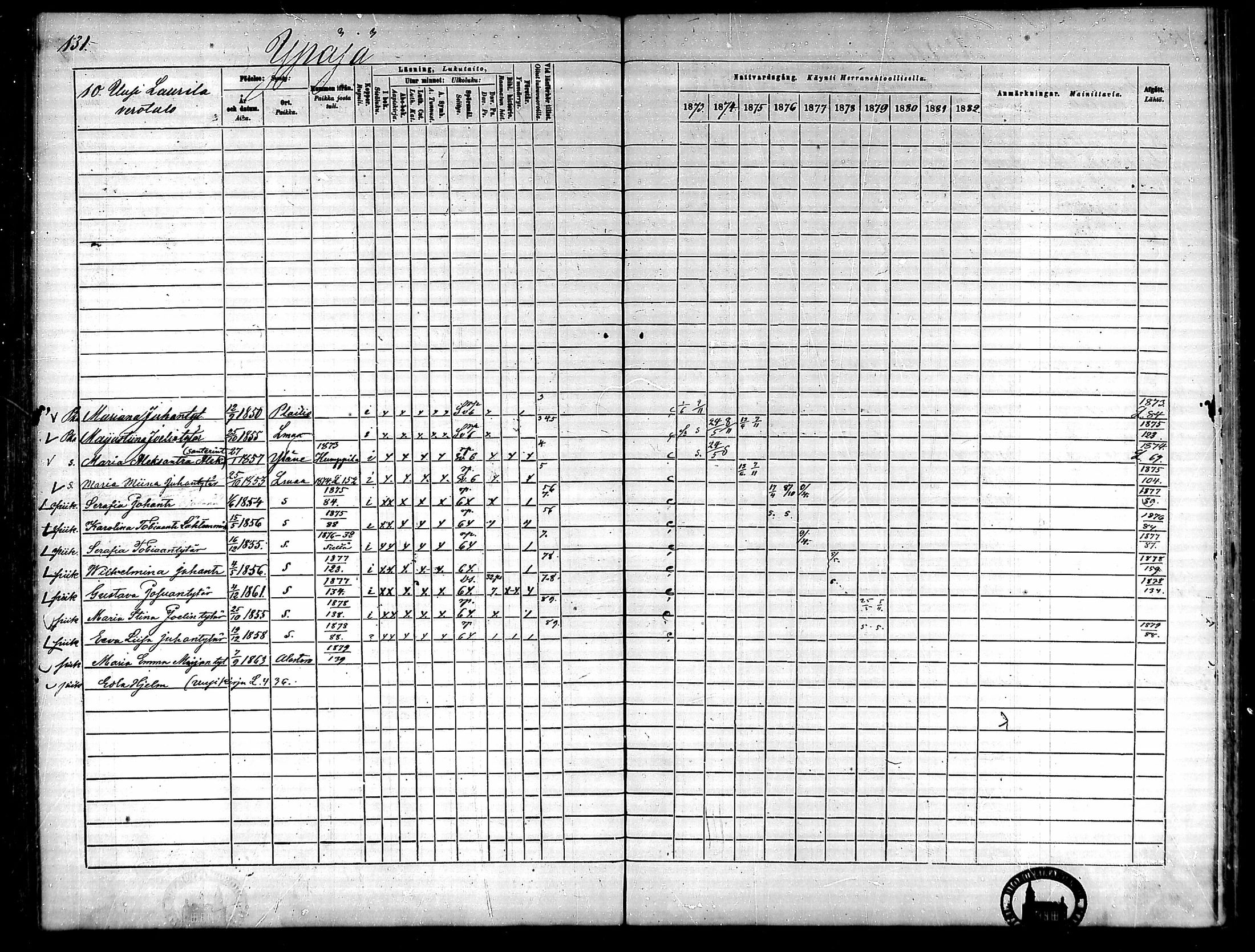[ ../kirjat/Kirkonkirjat/ypaja/rippikirja_1873-1879_mko13-17/kuvat/105.jpg ]